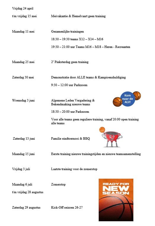 30 mei basketbaldemonstratie door alle teams en kampioenshuldiging