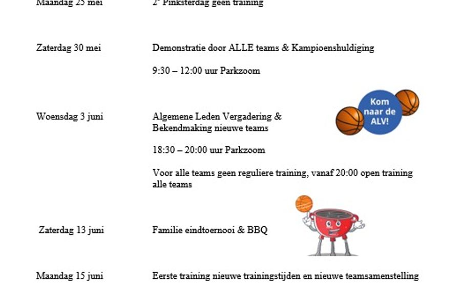 30 mei basketbaldemonstratie door alle teams en kampioenshuldiging